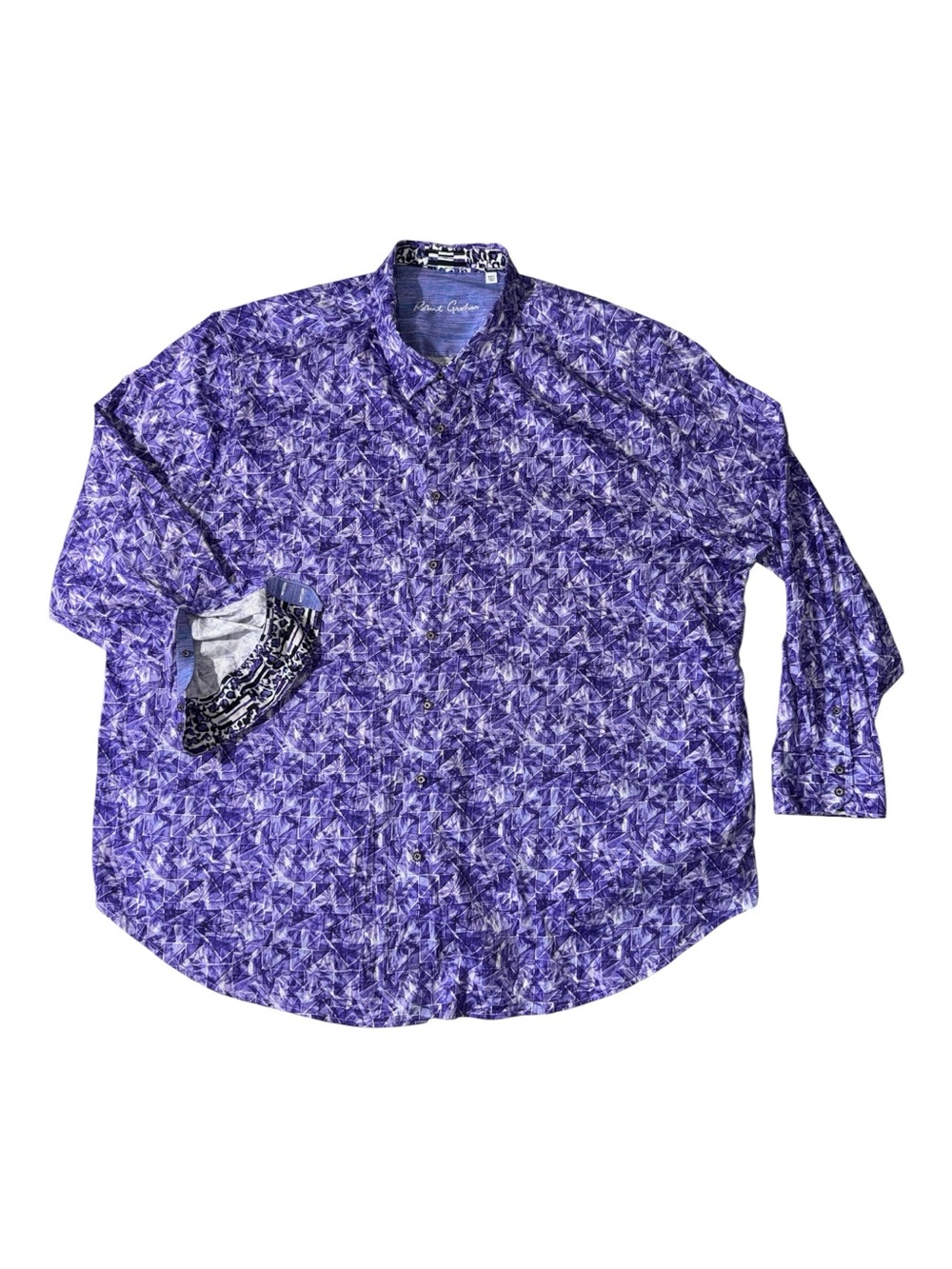 Robert Graham mens 5XL XXXXXL purple geo abstract flip cuff button up shirt EuC
